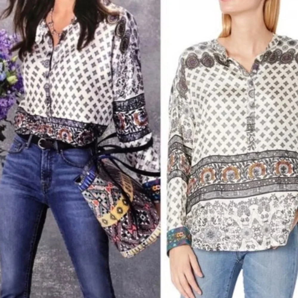 Johnny Was 100% Silk Tunic Cory Boxy Top